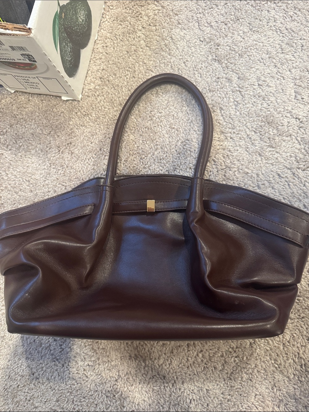 SHEIN Dark Brown Structured Tote with Gold Accent